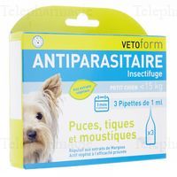 VETOFORM Insectifuge/antiparasitaire petit chien pipettes 3x1ml