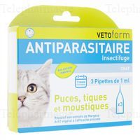 VETOFORM Insectifuge/Antiparasitaire chat pipettes 3 pipettes de 1ml